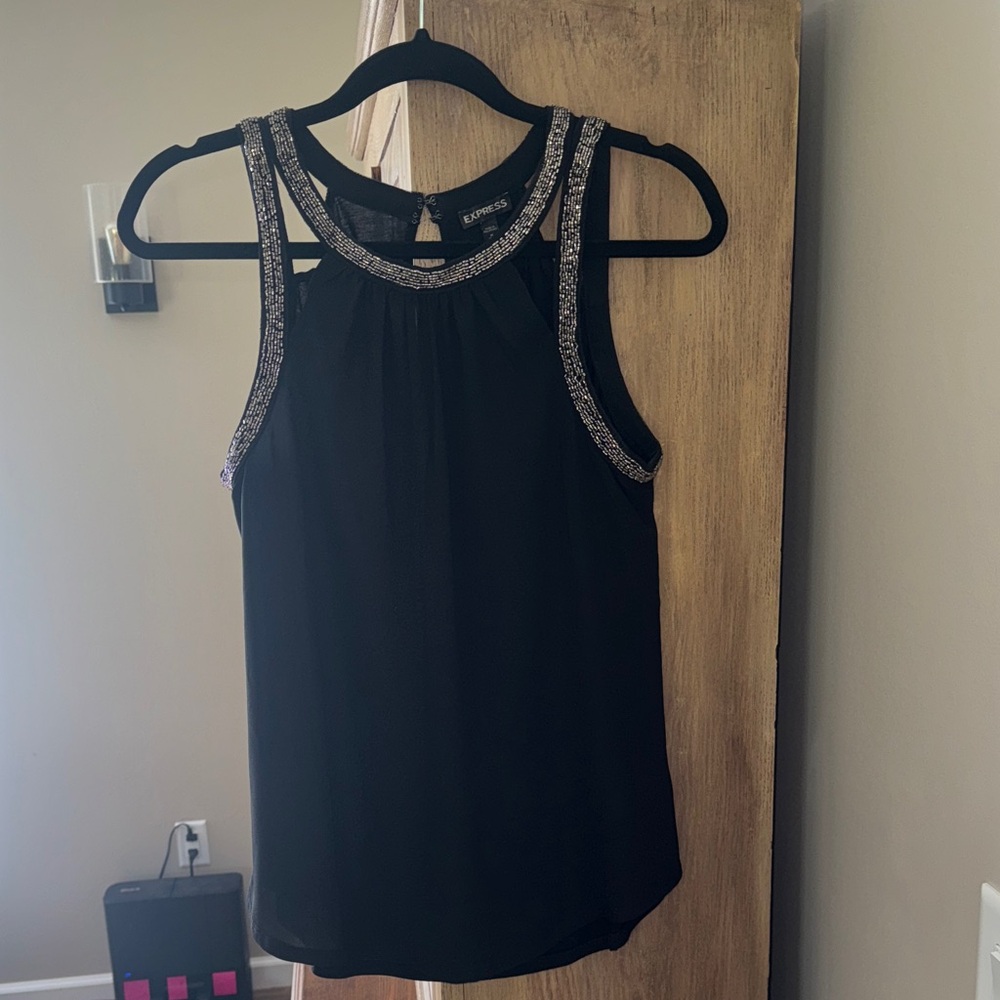Express Black Tank Top with Silver Trim